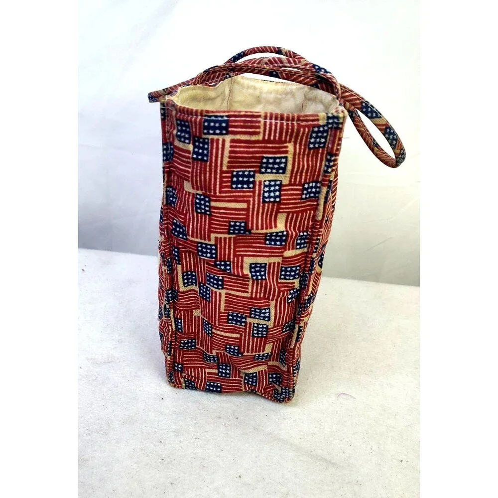 Longaberger Old Glory Small Tote Bag  Double Handle Red White Blue 8